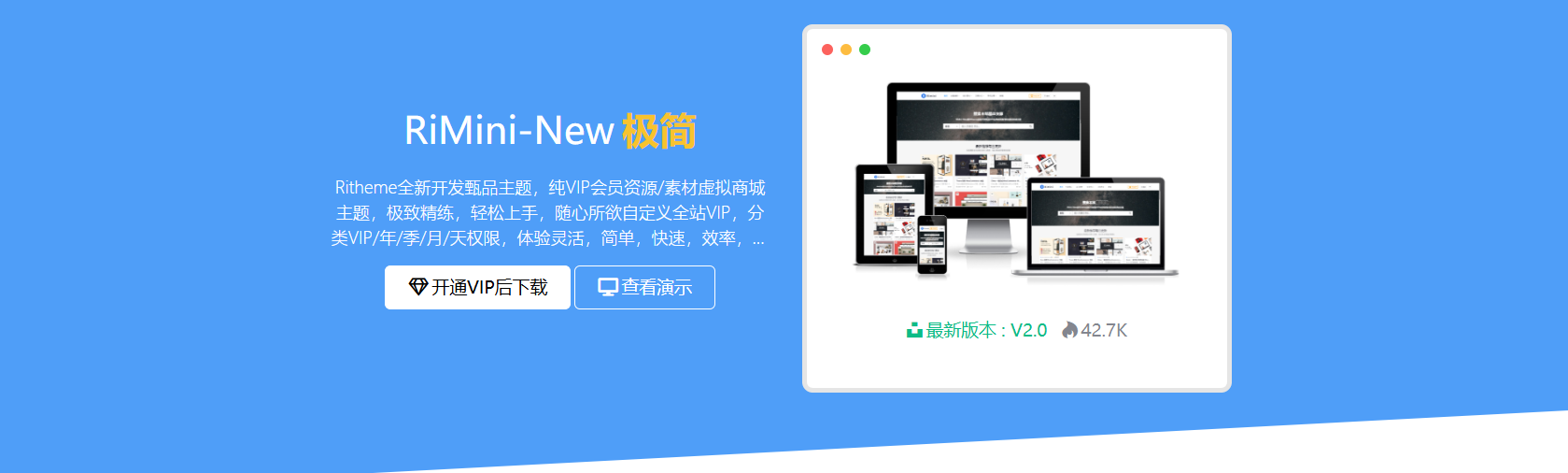 一款wordpress极简虚拟商城主题，资源素材下载主题【RiMini-New主题】
